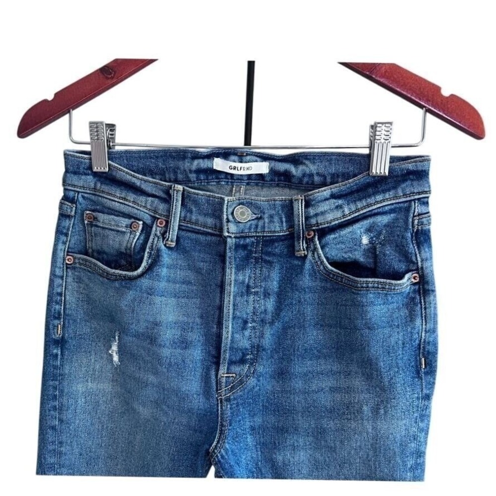 High-Rise Distressed Grlfrnd Karolina Straight Jeans with Raw Hem Size 27 - Picture 4 of 5